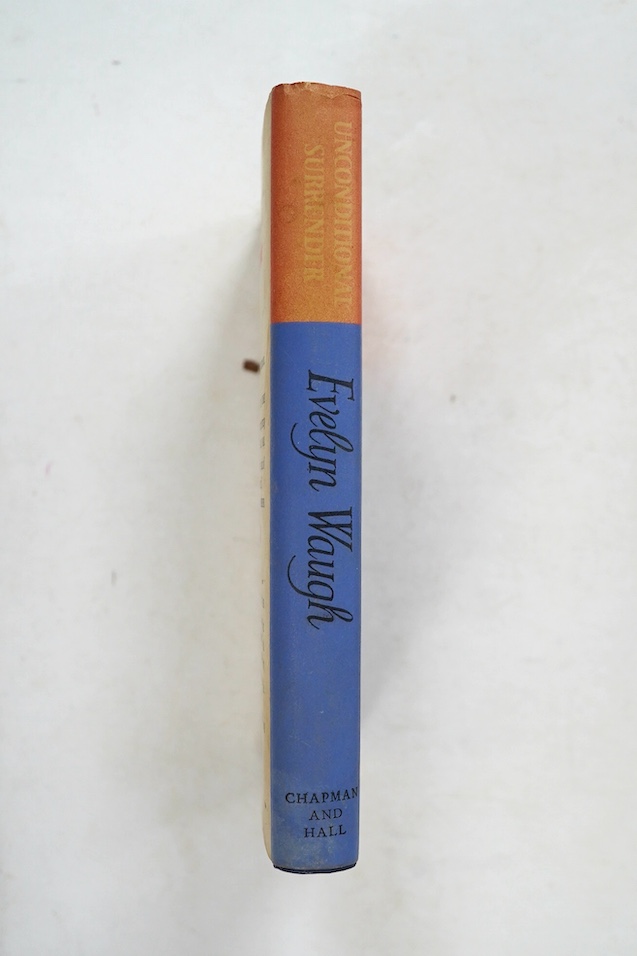 Waugh, Evelyn - Unconditional Surrender, 1st edition, with inserted Season’s Greetings card, ink inscribed - ‘’Dede, with the love and good wishes of the author’’, 8vo, blue cloth with gilt lettering, in an unclipped d/j